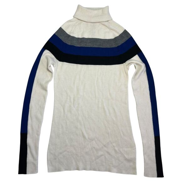 Athleta Small Brookshire Colorblock Ribbed Turtleneck Sweater Blue White Black - Picture 5 of 13